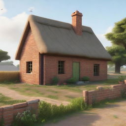 A sturdy brick house located on the outskirts of Redseed, surrounded by fields and pastures where livestock graze and crops grow