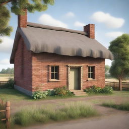 A sturdy brick house located on the outskirts of Redseed, surrounded by fields and pastures where livestock graze and crops grow