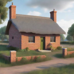 A sturdy brick house located on the outskirts of Redseed, surrounded by fields and pastures where livestock graze and crops grow