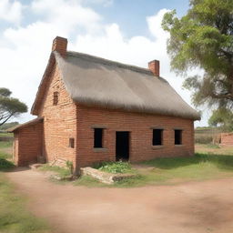 A sturdy brick house located on the outskirts of Redseed, surrounded by fields and pastures where livestock graze and crops grow