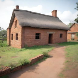 A sturdy brick house located on the outskirts of Redseed, surrounded by fields and pastures where livestock graze and crops grow