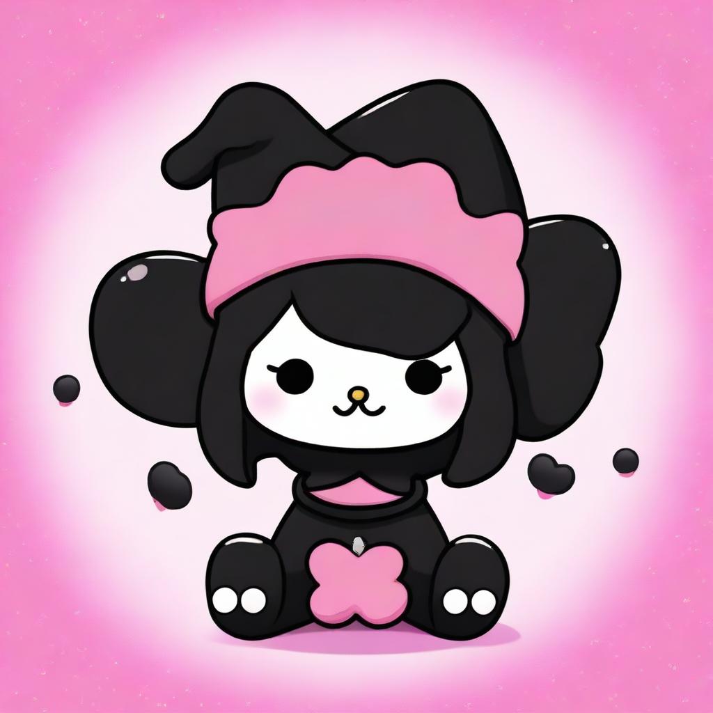 Create an image of Kuromi, the mischievous character from Sanrio, wearing her signature black jester hat with a pink skull