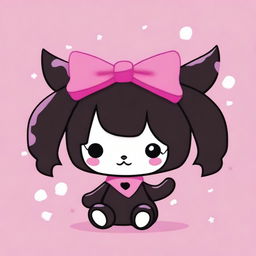 Create an image of Kuromi, the mischievous character from Sanrio, wearing her signature black jester hat with a pink skull