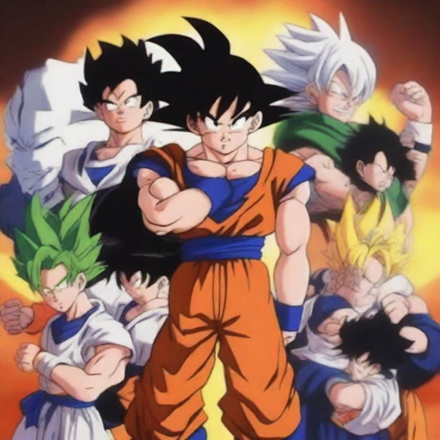 An anime poster featuring a diverse group of characters from various popular anime series