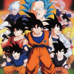 An anime poster featuring a diverse group of characters from various popular anime series