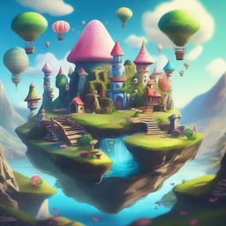 Create an imaginative and whimsical scene featuring a fantasy world