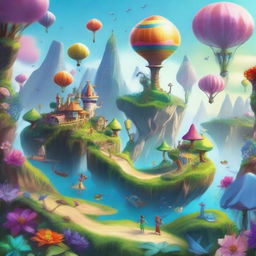 Create an imaginative and whimsical scene featuring a fantasy world