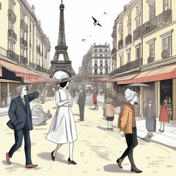 An illustration for a memoir depicting cultural clashes and American oddities through the eyes of a French woman