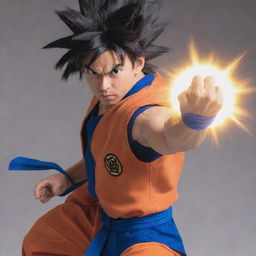 Goku from Dragon Ball Z in his iconic orange and blue uniform, performing a Kamehameha.