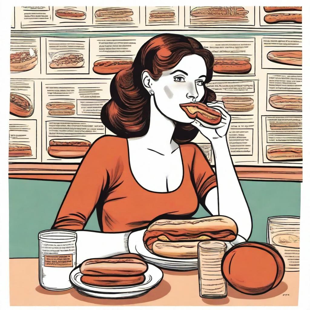 An illustration of a French woman learning about various American cultural oddities as she settles in the United States