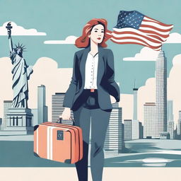 An illustration of a French woman moving to the United States