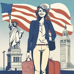 An illustration of a French woman moving to the United States