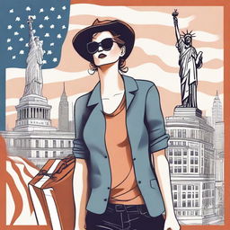 An illustration of a French woman moving to the United States