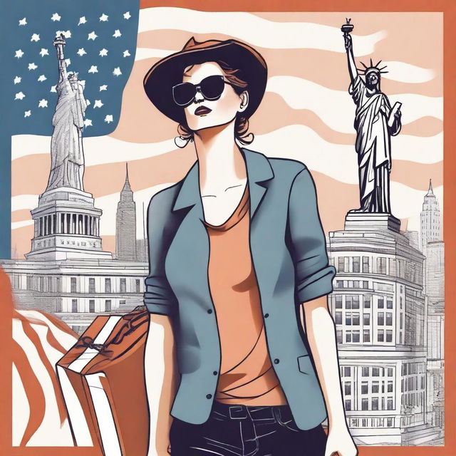 An illustration of a French woman moving to the United States