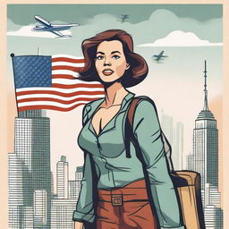 An illustration of a French woman moving to the United States