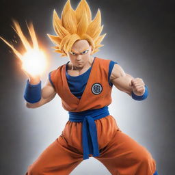 Goku from Dragon Ball Z in his iconic orange and blue uniform, performing a Kamehameha.