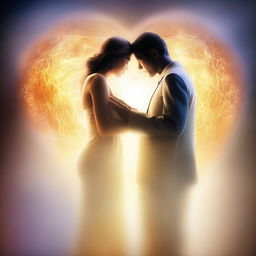 An artistic representation of a couple embracing each other, surrounded by an ethereal glow symbolizing spiritual energy