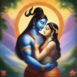 A serene depiction of Shiva and Shakti in a harmonious embrace, symbolizing balance and complementarity in romantic relationships