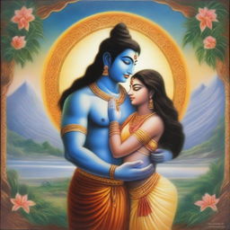 A serene depiction of Shiva and Shakti in a harmonious embrace, symbolizing balance and complementarity in romantic relationships