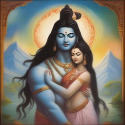 A serene depiction of Shiva and Shakti in a harmonious embrace, symbolizing balance and complementarity in romantic relationships