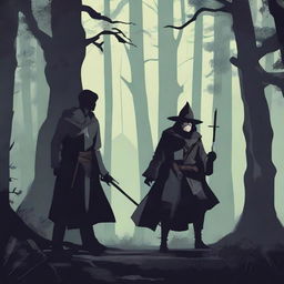 A warrior, a wizard, and a doctor in a dark forest