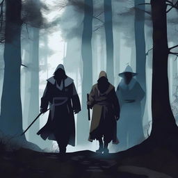 A warrior, a wizard, and a doctor in a dark forest