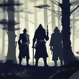 A warrior, a wizard, and a doctor in a dark forest