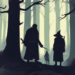 A warrior, a wizard, and a doctor in a dark forest