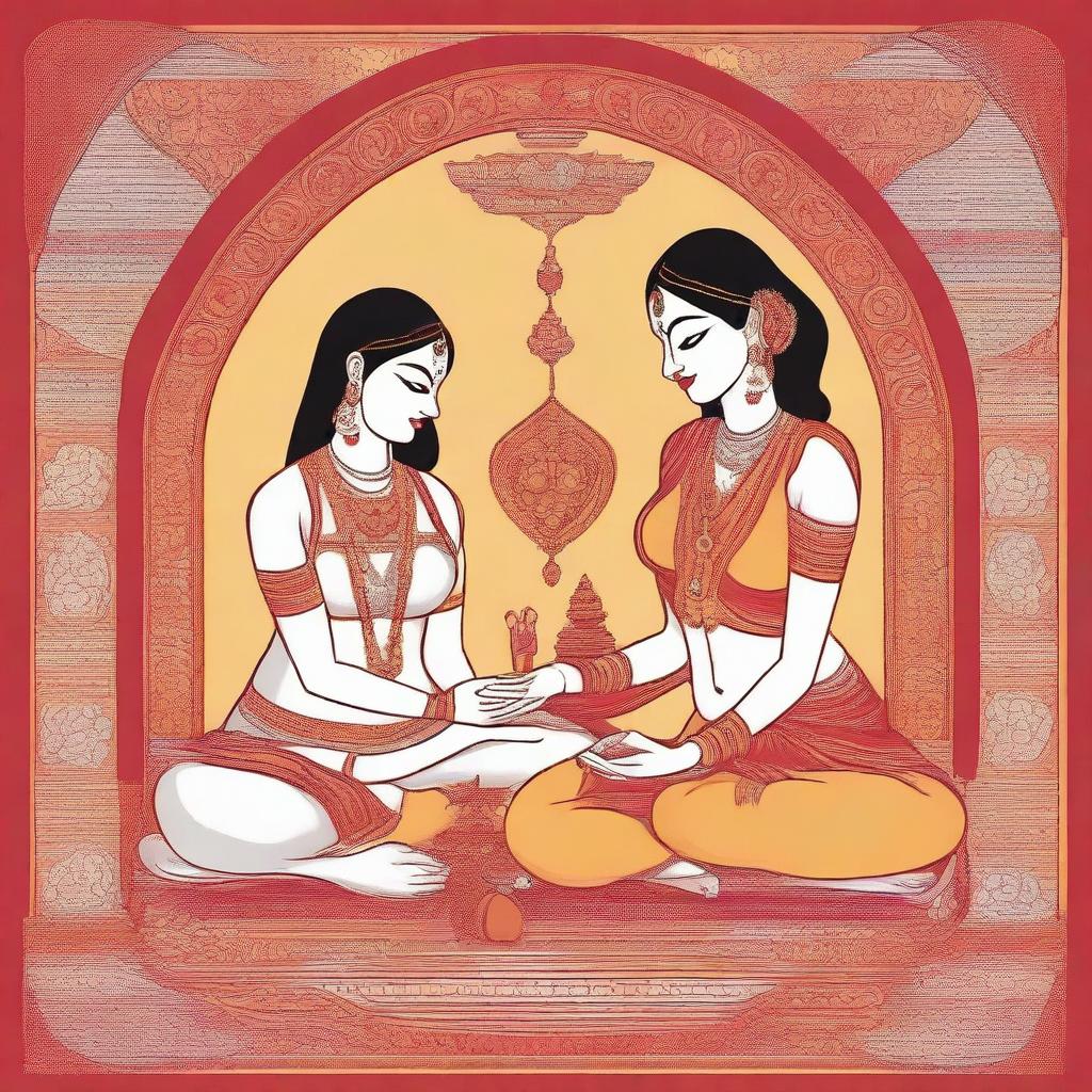 A detailed and respectful illustration depicting the concept of sexual health and the fullness of femininity within the context of Hinduism