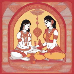 A detailed and respectful illustration depicting the concept of sexual health and the fullness of femininity within the context of Hinduism