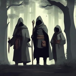 A warrior, a wizard, and a healer in a dark forest