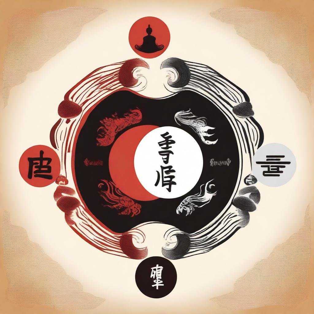 An illustration depicting the concept of male sexual health and masculinity within the context of Yin and Yang and Taoism