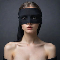 Create an image of a figure draped in mystery, their eyes neatly concealed by a blindfold.