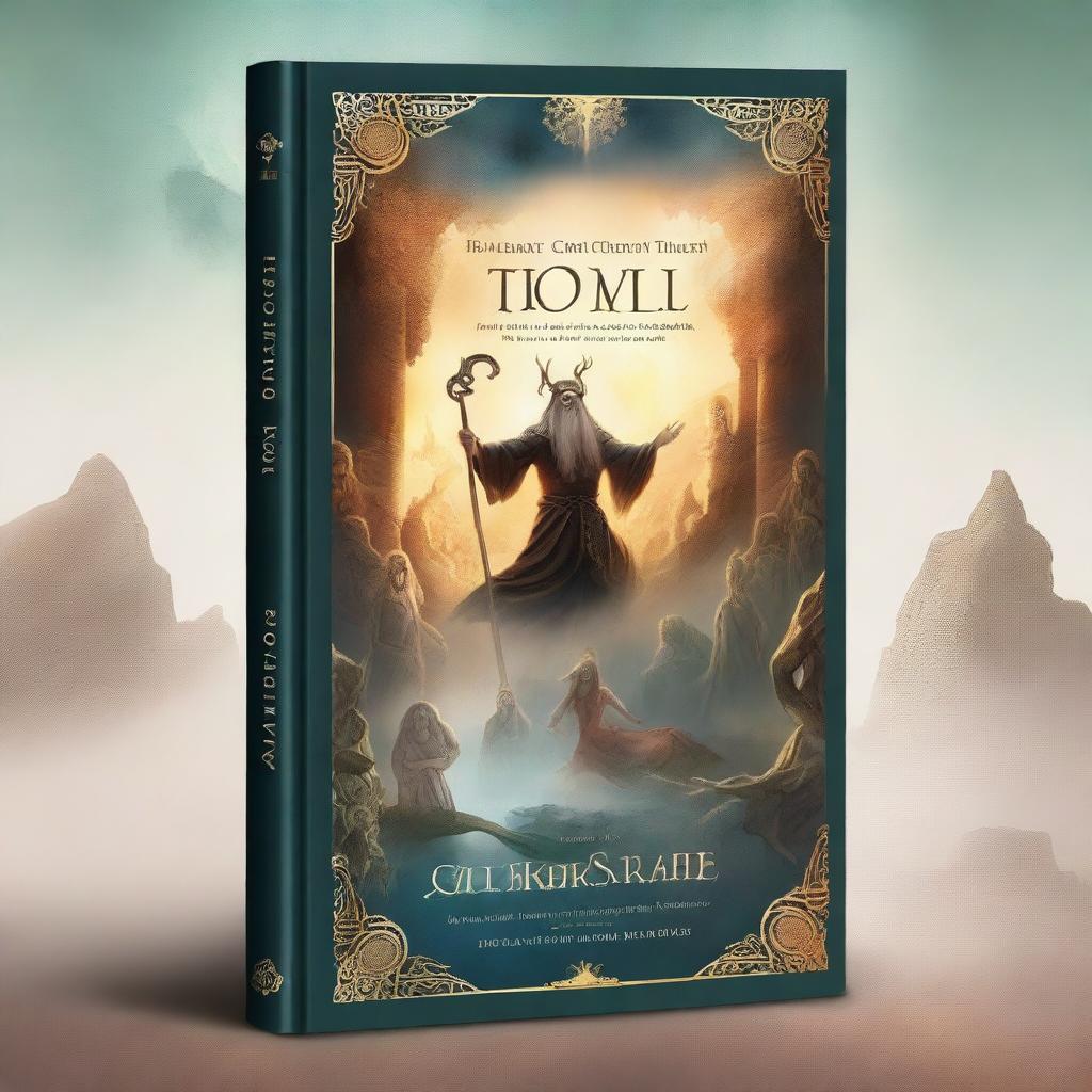 Create a cover for a fantasy book that features the tales of the first five gods of a fantasy world