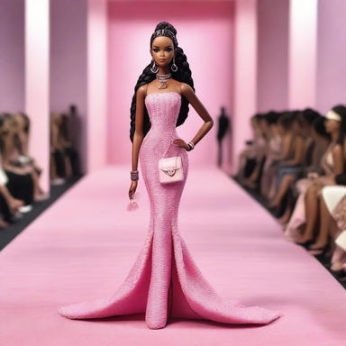 Stunning Brown Barbie Doll Struts the Pink Runway in Louis Vuitton Evening Gown