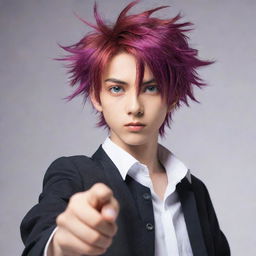 A stylish anime-style boy with vibrant hair, expressive eyes and a dynamic pose.