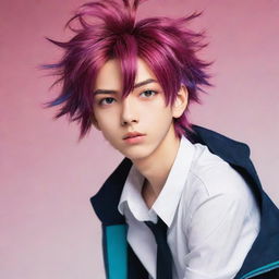 A stylish anime-style boy with vibrant hair, expressive eyes and a dynamic pose.