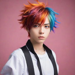 A stylish anime-style boy with vibrant hair, expressive eyes and a dynamic pose.