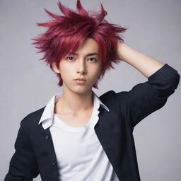 A stylish anime-style boy with vibrant hair, expressive eyes and a dynamic pose.