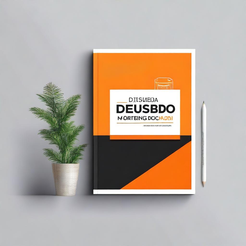 Create an ebook cover for a digital marketing book with the title 'Descubra o Poder da Criação de Conteúdo Digital!' The design should feature black and orange colors prominently