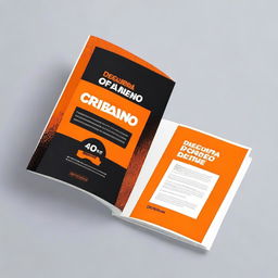 Create an ebook cover for a digital marketing book with the title 'Descubra o Poder da Criação de Conteúdo Digital!' The design should feature black and orange colors prominently