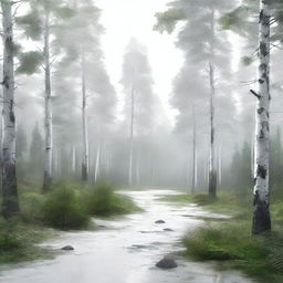 A white cover with a realistic forest on one side