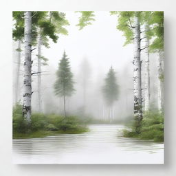 A white cover with a realistic forest on one side