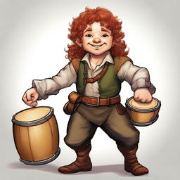 A charming male halfling with medium length curly red hair