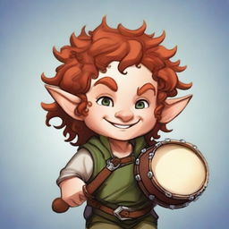 A charming male halfling with medium length curly red hair