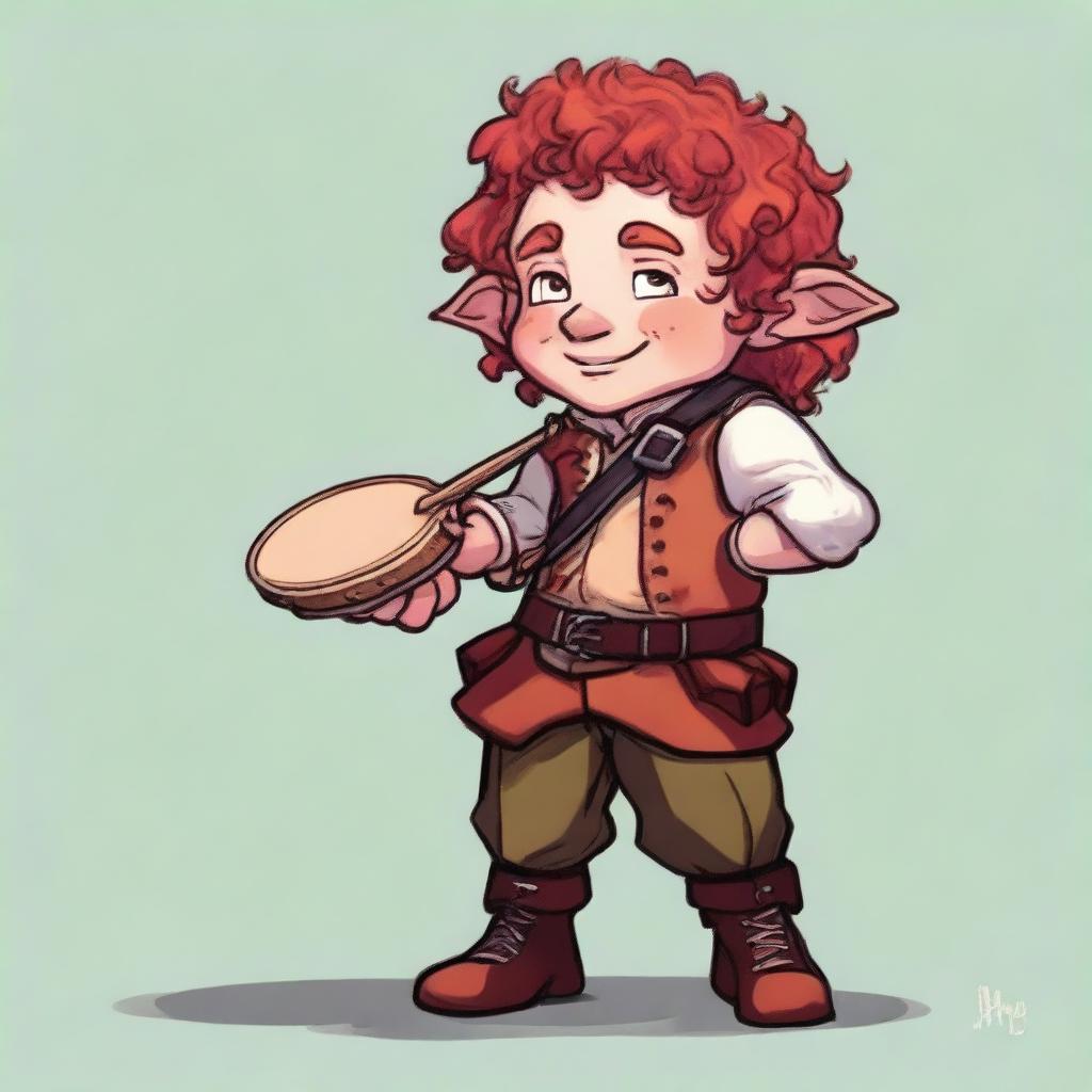 An adult male halfling with medium length curly red hair