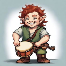 An adult male halfling with medium length curly red hair