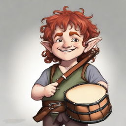 An adult male halfling with medium length curly red hair