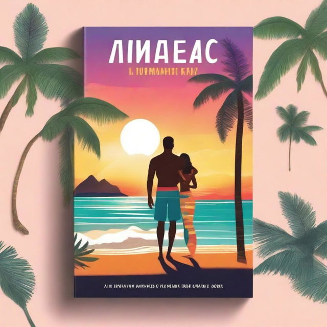 A beautiful book cover inspired by Costa Rica, featuring a stunning sunset on a beach