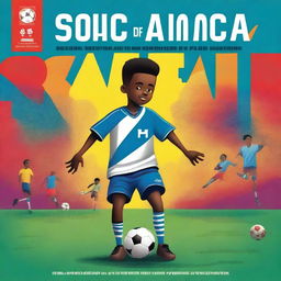 A vibrant and inspiring book cover capturing the essence of soccer and the journey of a young dreamer